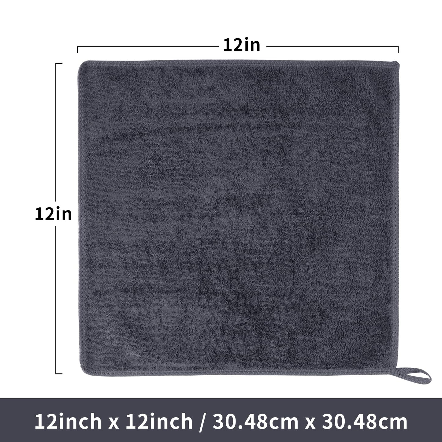 ZHAYAO 6 Pack Microfiber Wash Cloth, 12x12 Inch Highly Absorbent and Soft Feel Fingertip Towels, Machine Washable Washcloths for Bathroom, Gym, Hotel, Spa and Kitchen, Convenient Hook, Grey