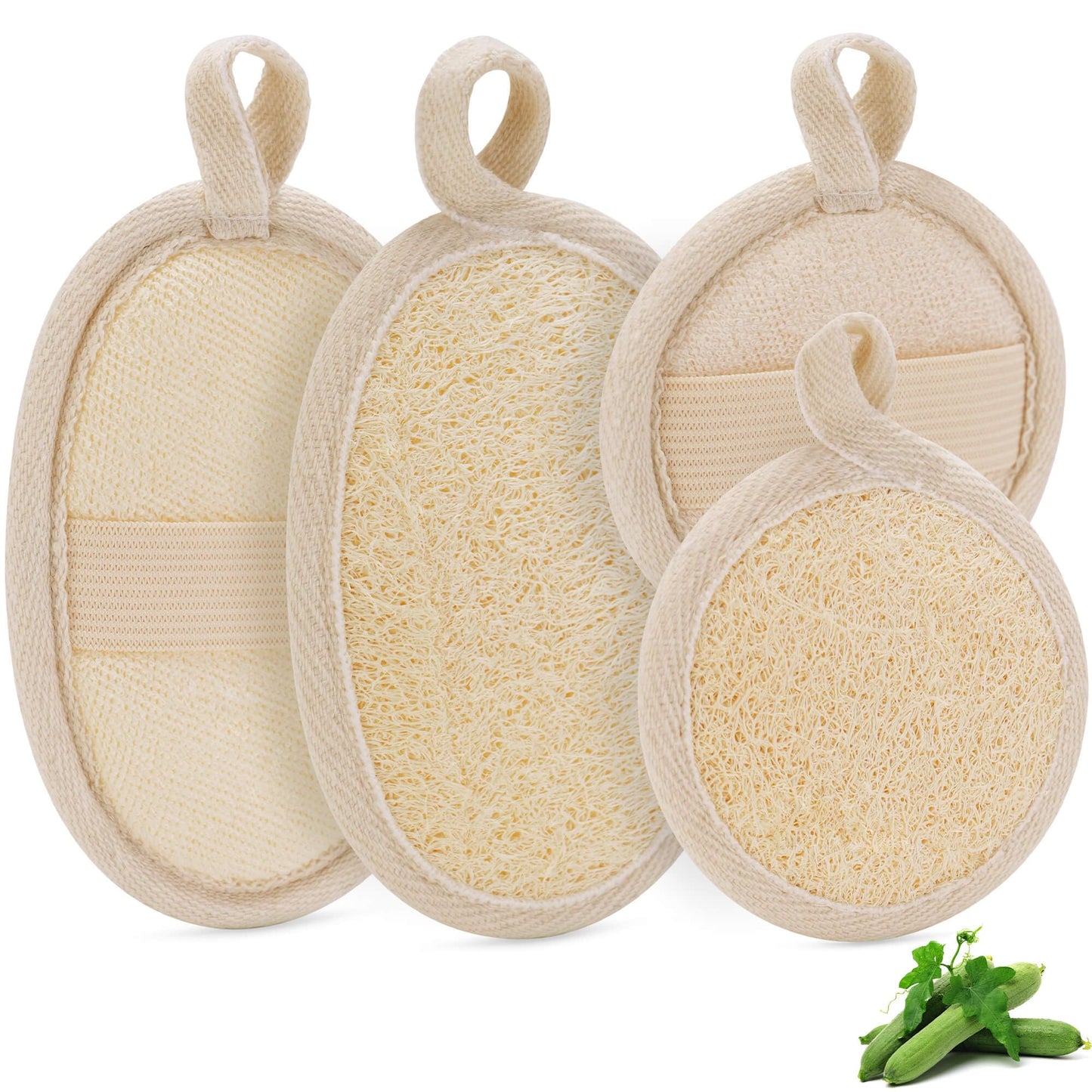 Natural Loofah Sponge Exfoliating Body Scrubber (2Pcs), Loofah Exfoliating Facial Scrubber(2Pcs), Made of Natural Luffa and Terry Cloth, Suitable for Bath Shower Loofah Sponge on Body and Face