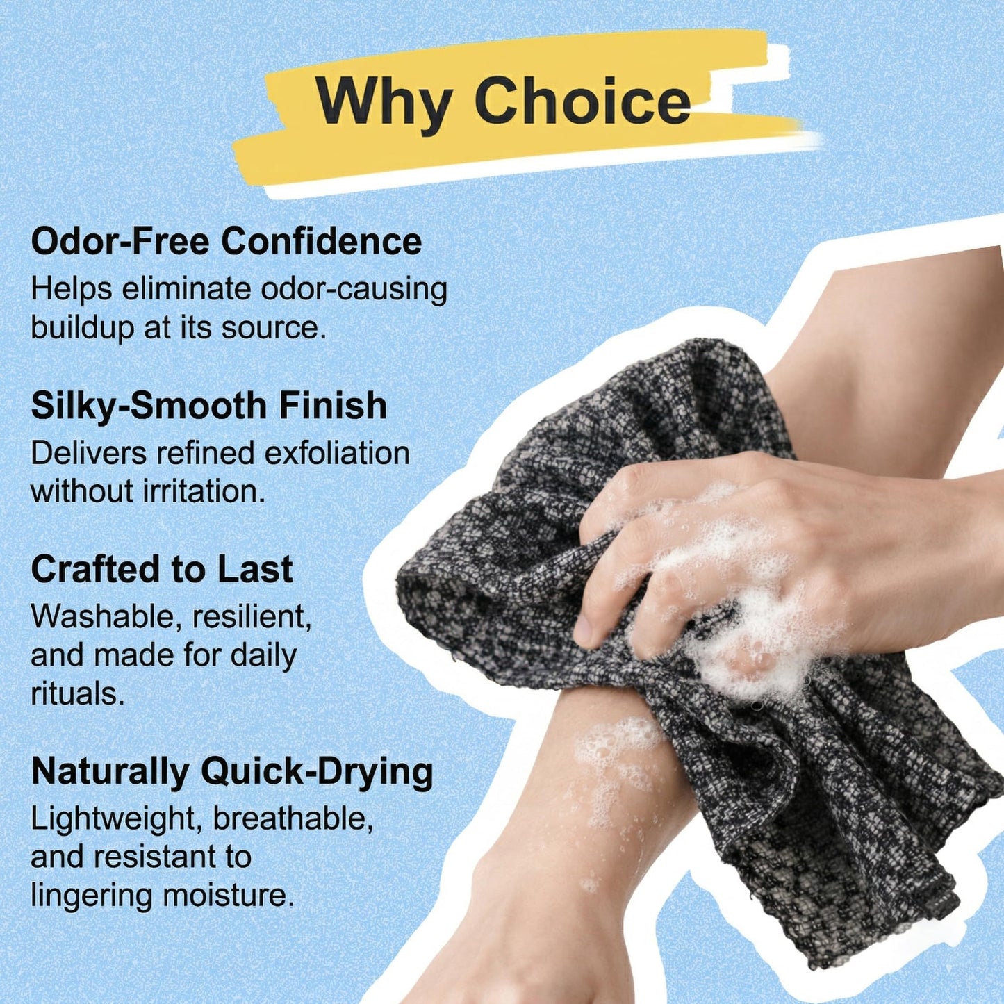 2 Pack Exfoliating Washcloth Towels - Exfoliating Body Scrubber Exfoliator, Back Scrubber for Use in Shower Bath, Japanese & Korean Scrub Wash Cloths, Loofah Lufa Sponge Washer for Women Men