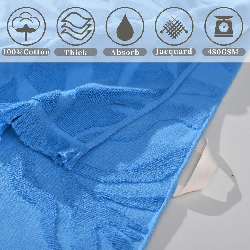 Premium Jacquard Monstera Bath Towel Set - 2-Pack (27.5x55 Inch) 100% Cotton , Quick-Drying & Absorbent Spa-Grade Towels with Luxe Tassel Trim | Hotel-Style Bathroom Linens in Emerald Green