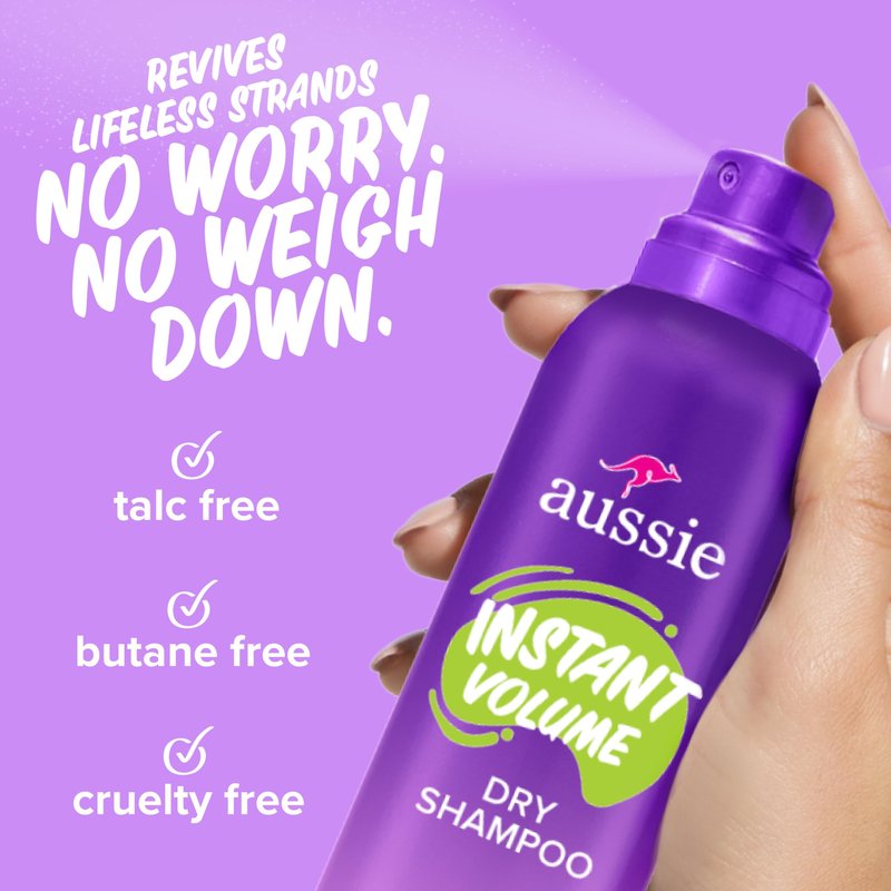 Aussie Instant Volume Dry Shampoo, Clean Volume, Talc-Free, Butane-Free, for Straight, Wavy and Curly Hair, 4.9oz