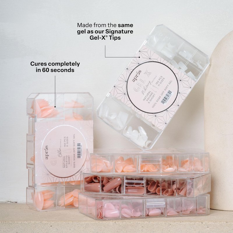 Apres Neutrals Gel-X Chloe Box Of Nail Tips, 11 Sizes 00-9, Soft Gel Tip Box (150pcs) (Natural Stiletto Short, 150)