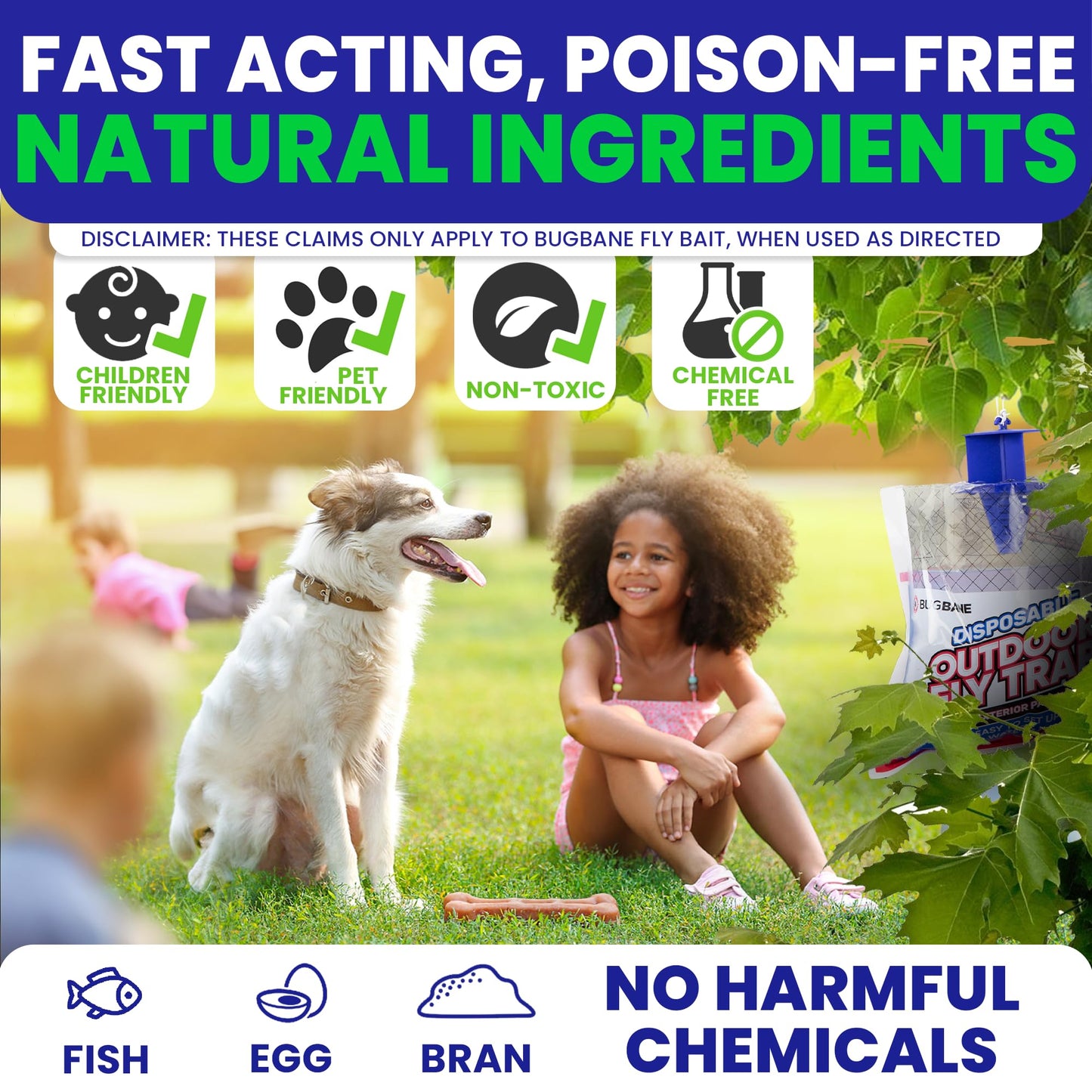 Fly Traps Outdoor Fly Trap for Patio. 4 Non-Toxic Pre-Baited Flies Bags Outdoor Disposable. Hanging Bug Catchers for All Filth Flies Killer for Outside Bug Control in Yard Horse Ranch Trash Can.