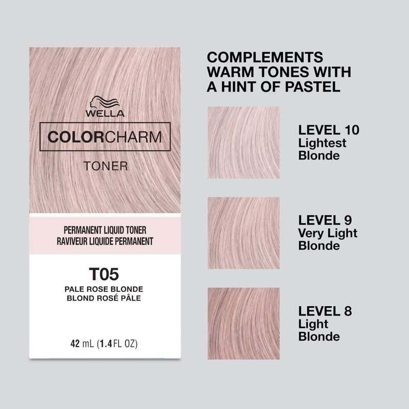 COLORCHARM Permanent Liquid Toners| Neutralize Brass| Free of Parabens| Vegan| T05 Pale Rose Blonde| 1.4 Fl Oz