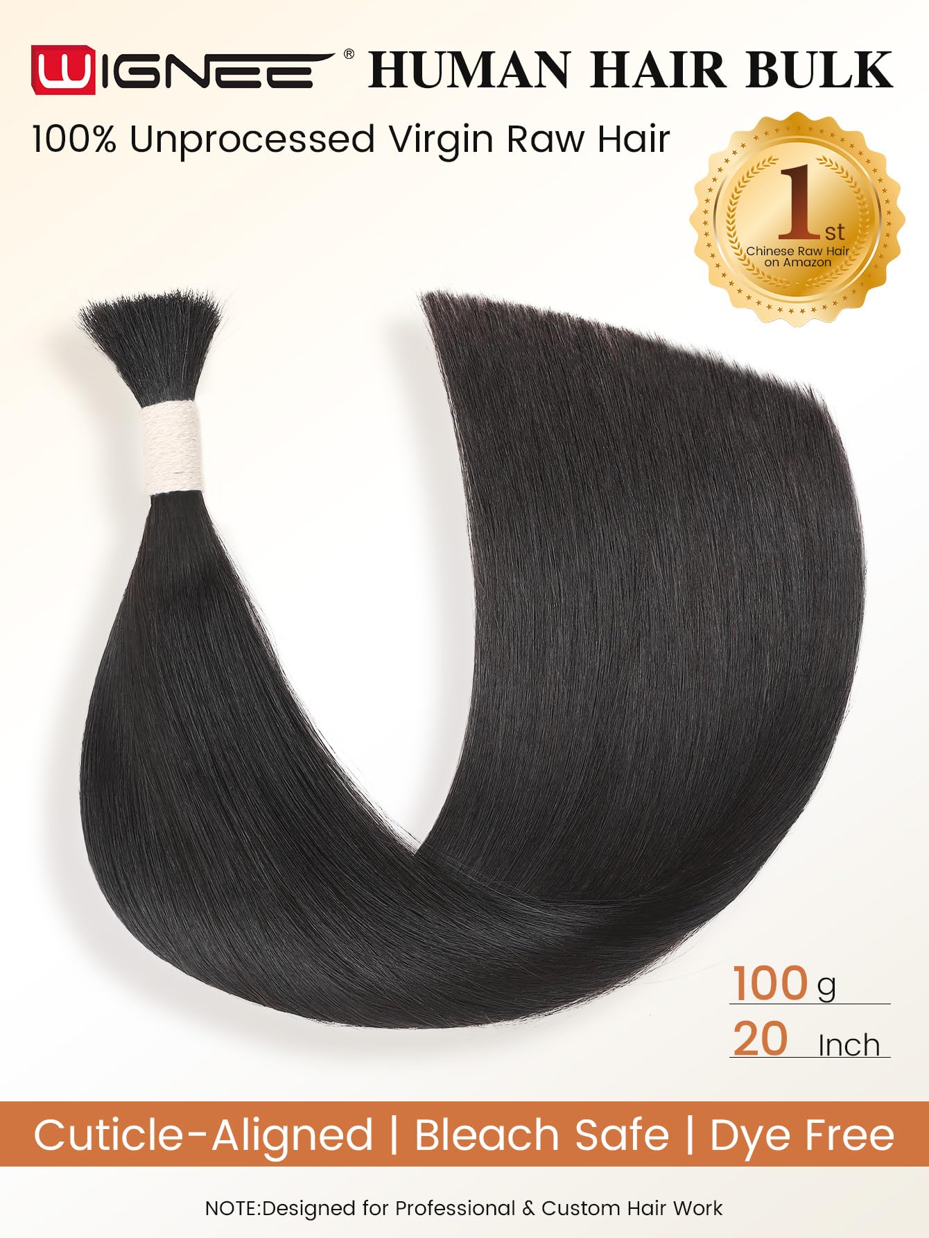 WIGNEE Bulk Human Hair for Braiding 100g – 100% Remy Human Hair Bulk No Weft No Track for Micro Beads I Tip Keratin Fusion Custom Extensions Natural Straight Salon Professional Hair（Natual Black）