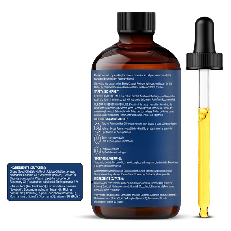 Botanic Hearth 100% Pure Rosemary Oil For Hair Growth | Infused With Biotin, Jojoba & Castor Oil | Hair Oil Repairs Dry Damaged Hair, Strengthening, Healthier - Hair Tonic, 2.0 fl oz