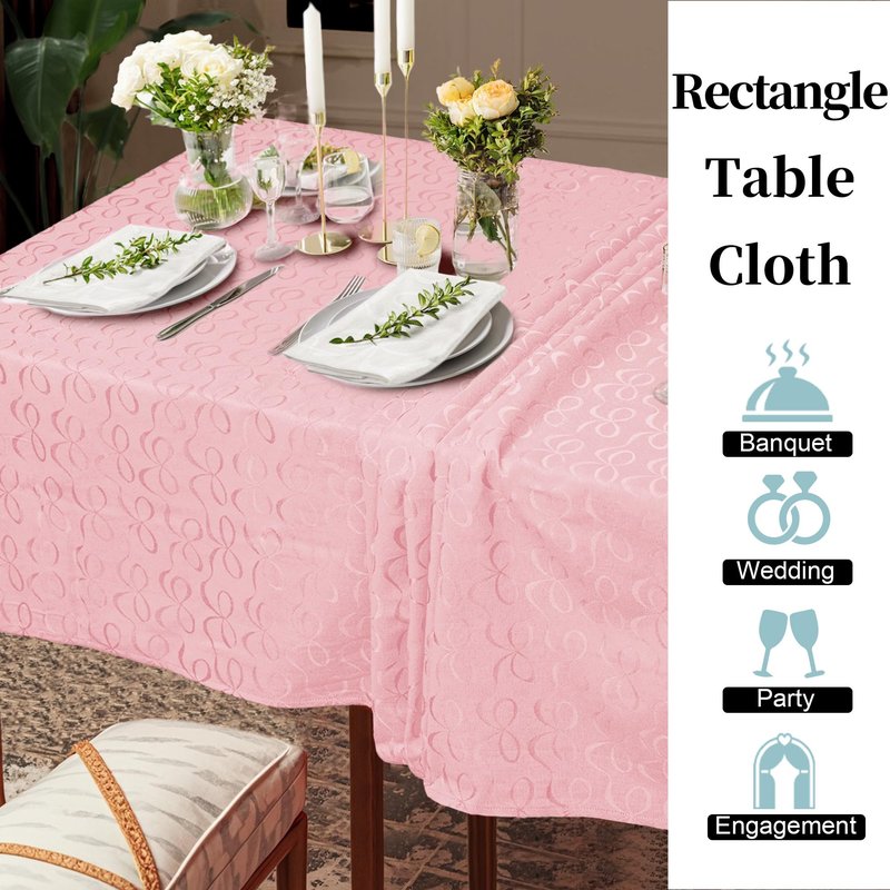 Pink Table Cloths for Dining Table, 1PC 60"x84" Rectangle Tablecloth (Seats 6-8) - Cotton Polyester, Fade Resistant & Washable, Luxury Table Cover for Romantic Dinner & Valentine's Day, Bow Jacquard