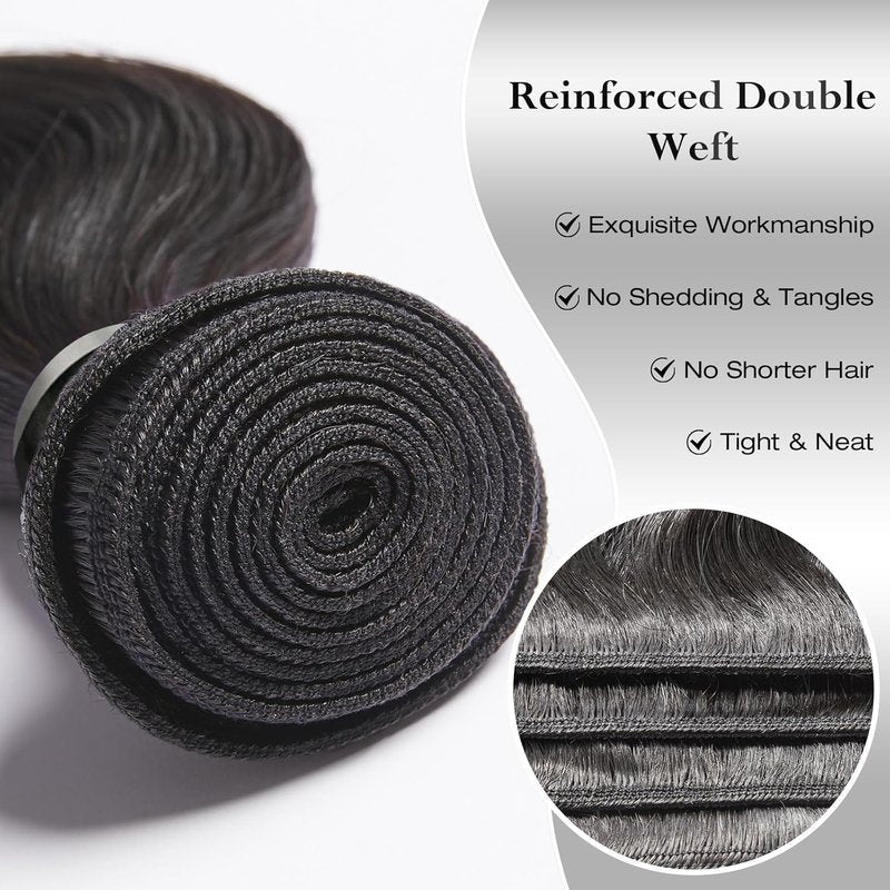 ASHINE Human Hair Bundles Body Wave, Unprocessed Cambodian Raw Hair Bundles for Women Natural Black 20 22 24 Inch, Keep Soft and Silky After Multiple Washes