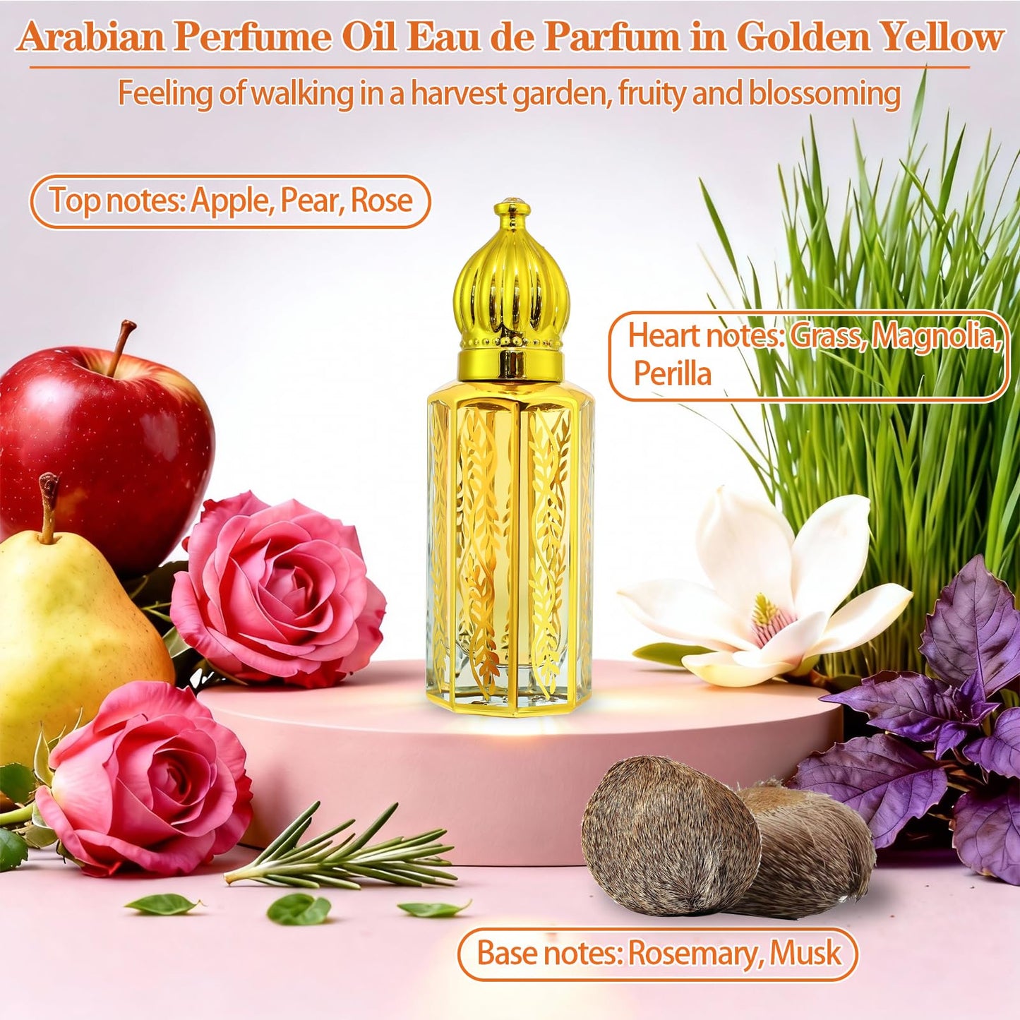 Tuteshow 3 Pack Arabian Perfume for Women, Arabic Perfume Oil Roll On, Rose, Jasmine, Musk, Sandalwood, Eau de Parfum and Eau de Toilette, 0.4 fl. oz