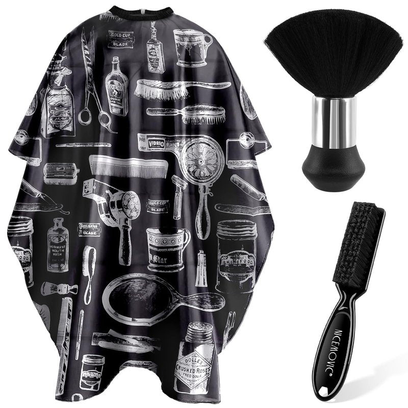 NICEMOVIC Hair Cutting Barber Cape for Men Women Kids with Neck Duster Brush and Barber Brush, Professional Barber Accessories Cleaning Supplies for Salon Haircut Styling