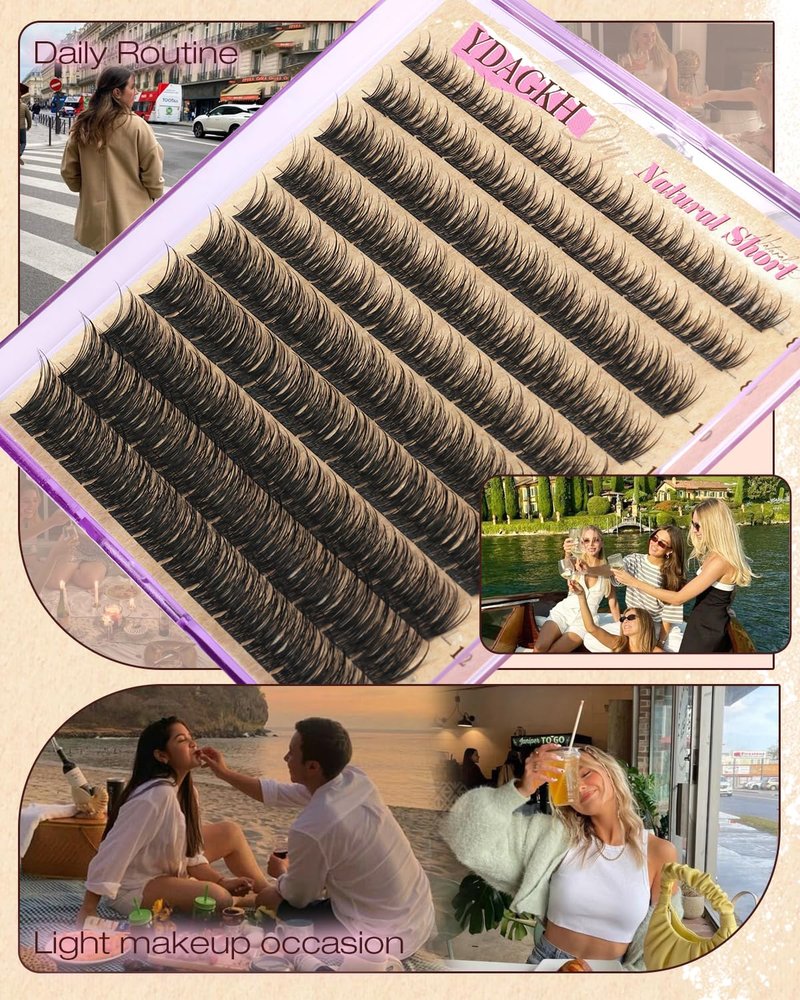Short Lash Clusters 8-14mm Natural Cluster Eyelashes Ultra-Thin Band Cluster Eyelash Extensions Wispy Lash Extension DIY Silk Mink Eyelash Clusters Super Natural