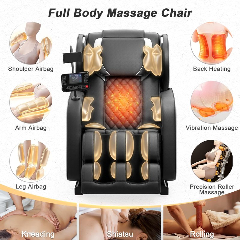 Megashock SL Track 2026 Massage Chair Full Body, Zero Gravity Massage Chair with Back Heat, 12 Fixed Rollers, Foot Massage, Airbag Massage and Bluetooth Speaker for Home and Office