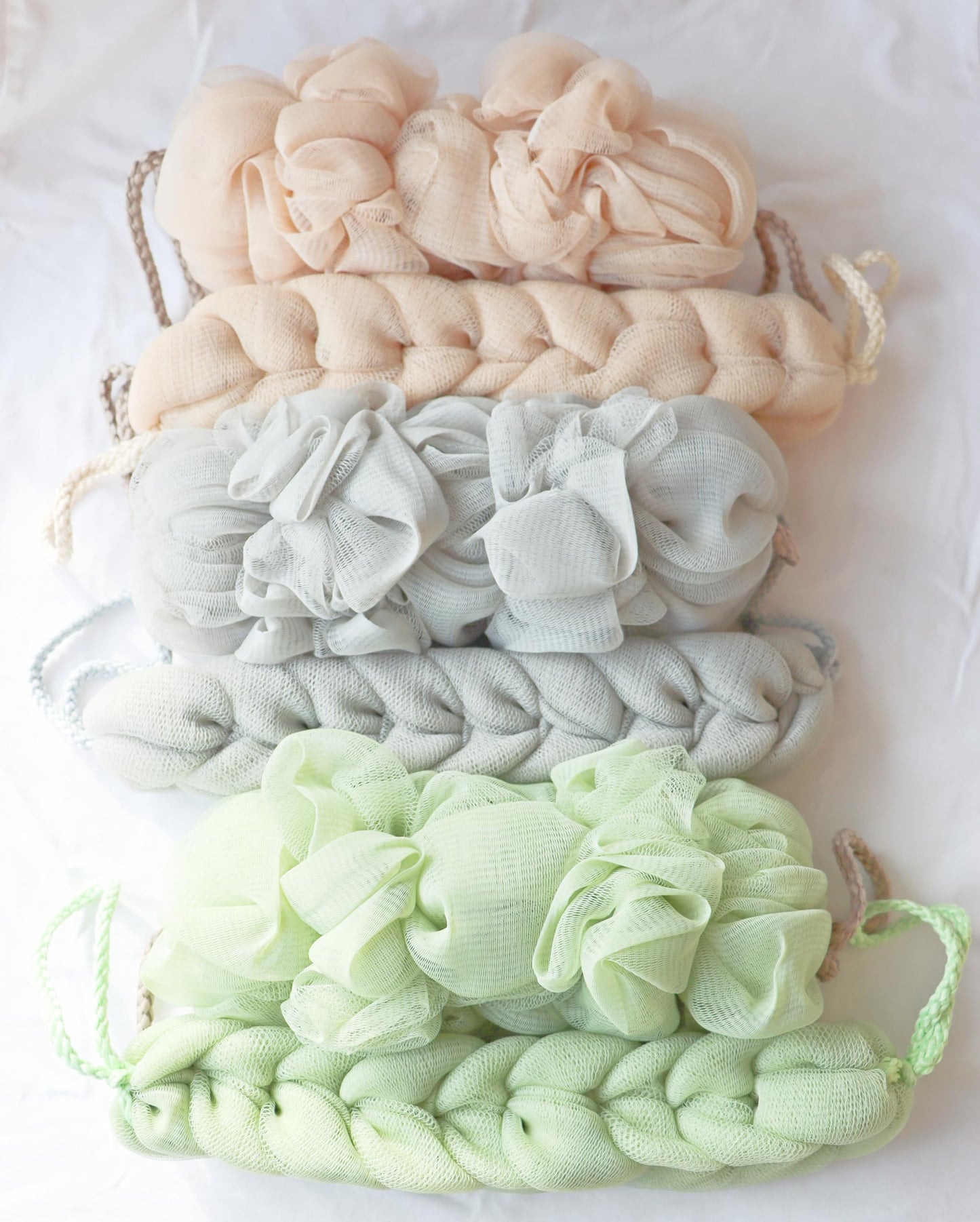 6 Packs Mesh Bath Sponge with Rope Handles, Long Stretch Exfoliating Back Scrubber, Pastel Colors