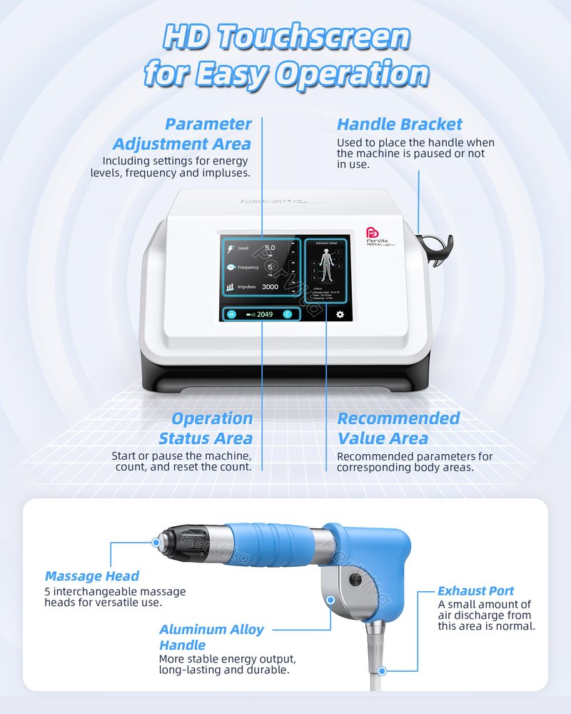 PerVita Medical Extracorporeal Shock Wave Therapy ESWT Machine for Joint and Muscle Pain Relief, Muscle and Bone Tissue Regeneration, Painless, Non-Invasive, No Side Effects, PSP20