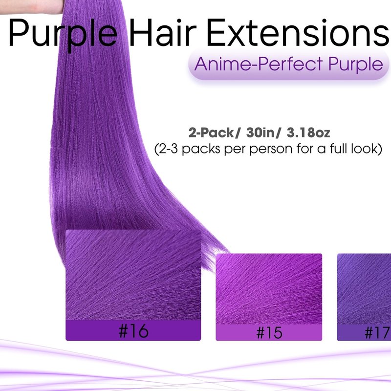 30in Long Purple Hair Extensions for Braids: Pre Stretched Purple Braid Wigs, Jumbo Braiding Hair for Women Themed Dress Up Party Cosplay Birthday Halloween Costume Wig (30in, Count, 2)