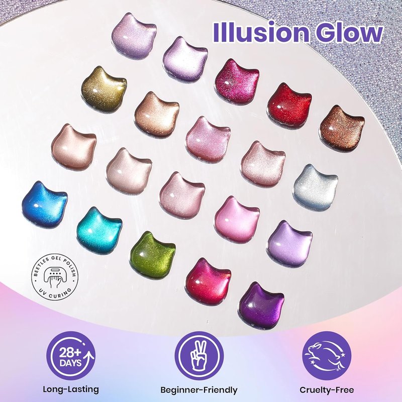 Beetles Gel Nail Kit - 96 Pcs Cat Eye Polish Set with UV Light & DIY Magnet | 20 Colors for Stunning Nail Art