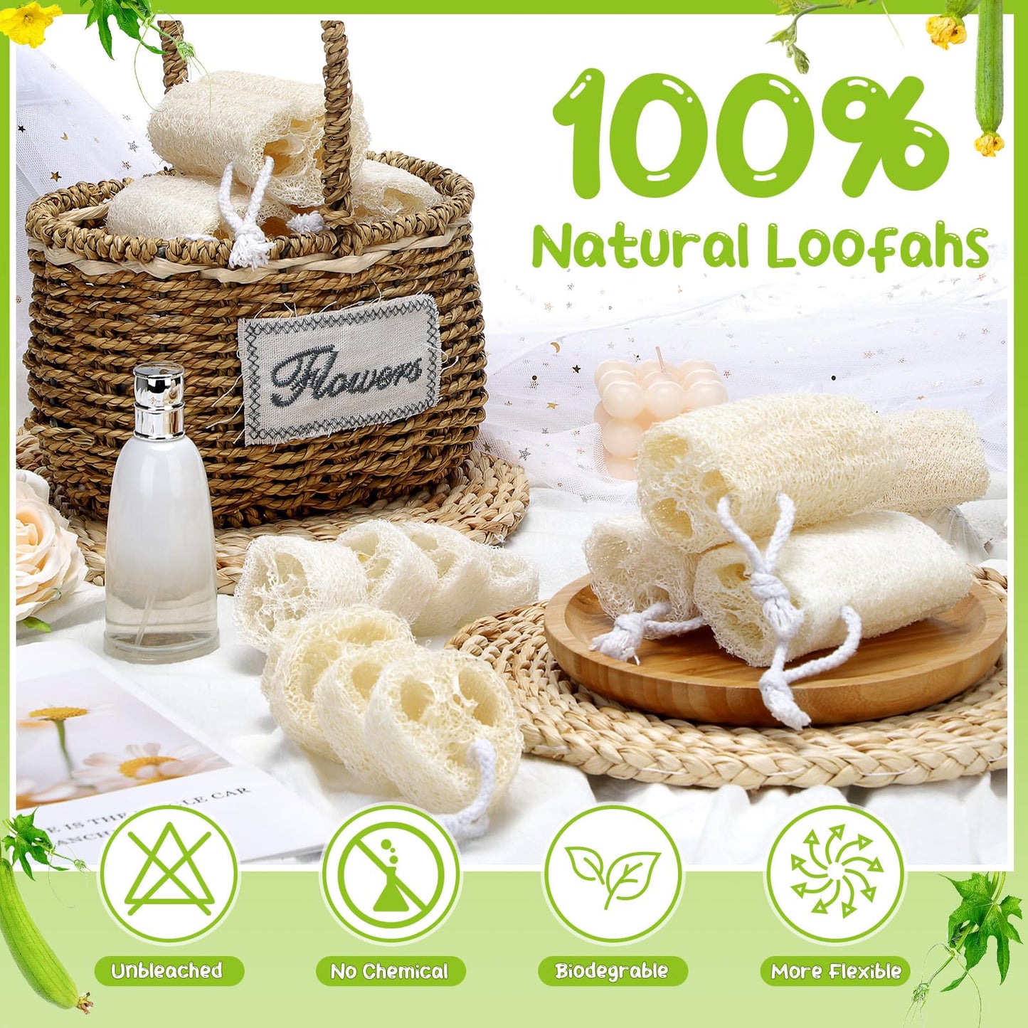 Hoemwarm 9 Pack 4”Natural Loofah Sponge Small Size Natural Organic Loofah for Kitchen Cleaning Dishes Toddler Exfoliating Skin Care Body Scrubber