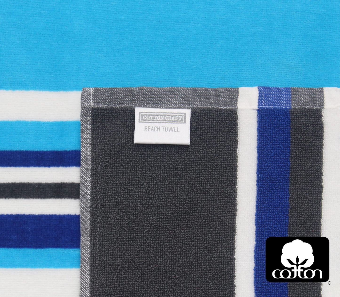 COTTON CRAFT Large Beach Towel - 2 Pack -30 x 60-100% Cotton Terry - Pool Picnic Bath Party - Colorful Absorbent Light Weight Quick Dry Easy Care - Plush Super Soft Luxury Gift - 450 GSM- Cabana Blue