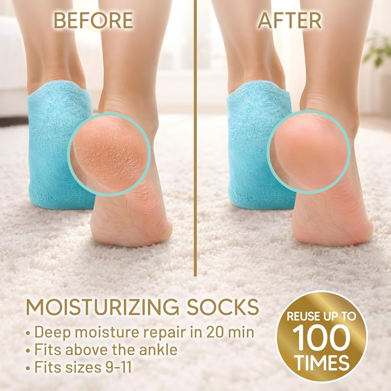 Moisturizing Socks for Women - Vitamin E & Jojoba Oil Infused Gel Foot Care | Size 9-11