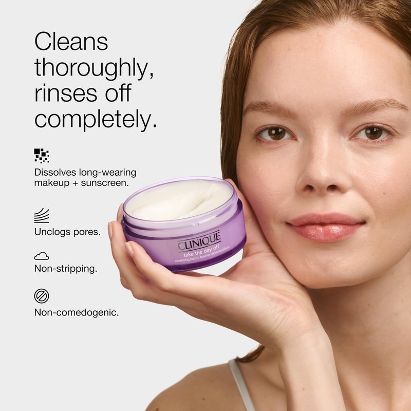 Clinique Take The Day Off Cleansing Balm Makeup Remover | Dissolves Face + Eye Makeup and Sunscreen | For All Skin Types, 1 ounce