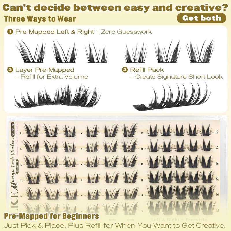 ALICE Bunny Lash Clusters with Spikes Eyelash Clusters 10-14mm Cluster Eyelash Extensions Manga Left & Right Lash Extensions Anime Individual Lashes