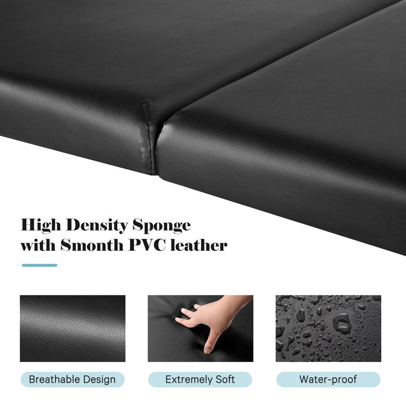 CHRUN Massage Table Portable Wooden Lash Bed 24" Wide Massage Bed Foldable Beauty Spa Tattoo Face Cradle Adjustable Height 35Inch 2 Fold with Bag (Black)