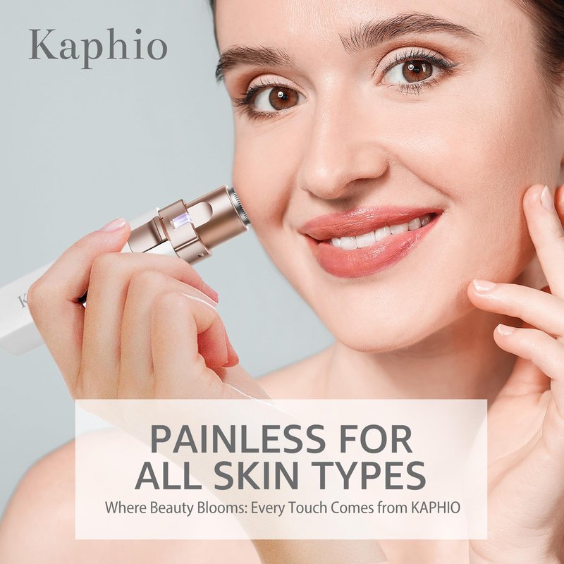 KAPHIO Facial Hair Removal for Women: 2 in 1 Electric Hair Removal Device for Chin Upper Lip Peach Fuzz & Rechargeable Eyebrow Trimmer for Shape Brows with Light (Blue)