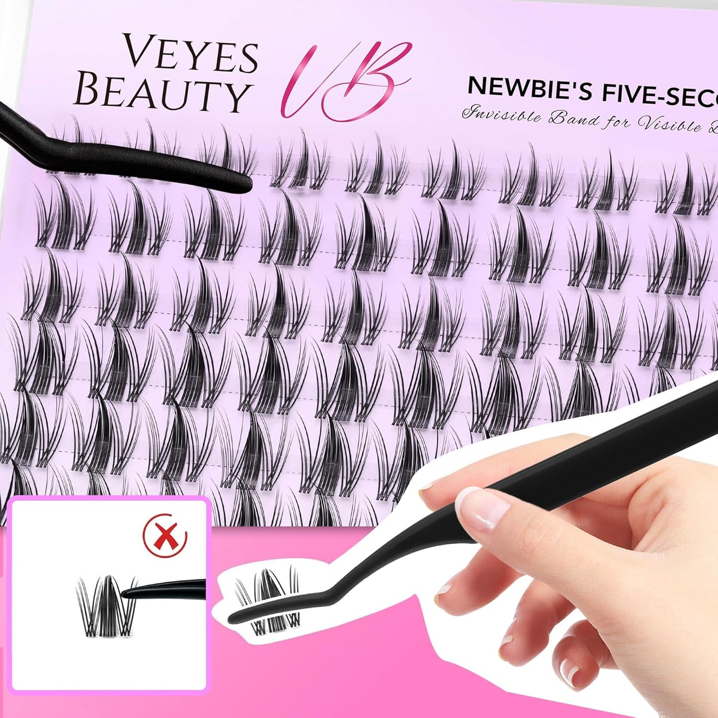 VEYESBEAUTY Manga Lash Clusters - DIY Individual Eyelash Extensions with Thin Invisible Band | 8-18mm Mixed Lengths