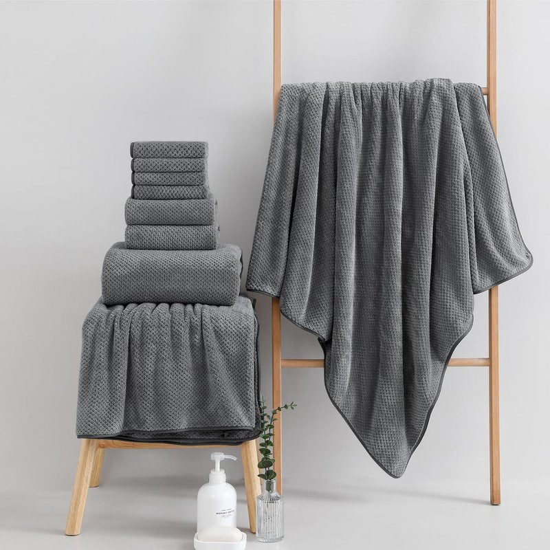 18 Piece Microfiber Bath Towels Set - 6 Bath Sheets,6 Hand Towels And 6 Washcloths,Soft Family Towels,Highly Absorbent Bathroom Towel,Quick Dry Shower Towel Luxury Towels For Hotel Spa Dorm-Dark Gray