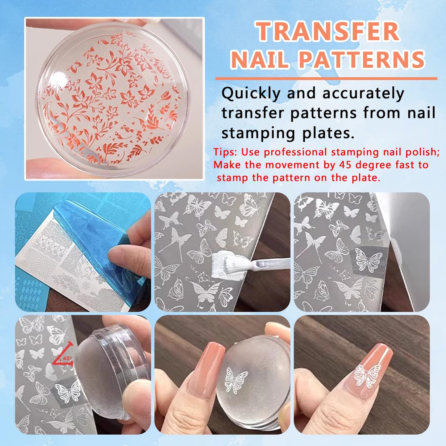 SUTOKAKA French Tip Tool- 4 Pcs Nail Stamper Kit Clear Silicone Nails Stamping Long & Short Jelly Stamper with Scrapers Nail Printing Tool for French Manicure Home DIY Nails Art Salon