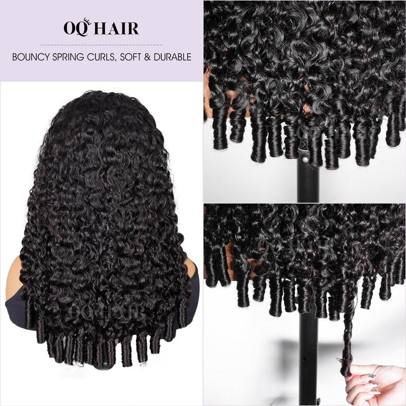 OQ HAIR Burmese Curly Half Wig Human Hair Beginner Friendly 3 In 1 Seamless Flip Over Headband Wig 180% Density Glueless Elastic Drawstring Wear and Go Wig for Women 26 Inch