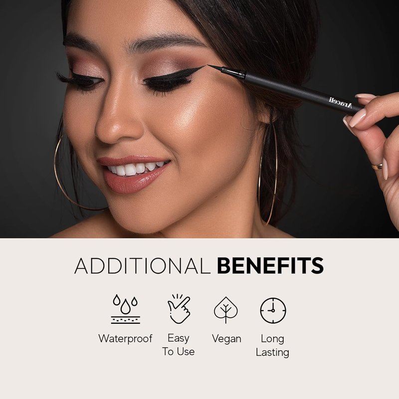 Liquid Eyeliner Pen - Water Resistant, Smudge-Proof, Quick-Dry Formula for Cat Eye & Winged Looks | Intense Black Pigment