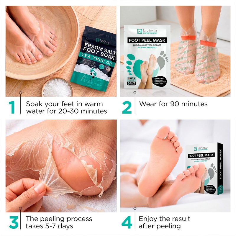 Lavinso Foot Peel Mask for Dry Cracked Feet – 2 Pack Peeling Mask Removes Dead Skin and Calluses - Exfoliating for Soft Baby Feet, Original Scent