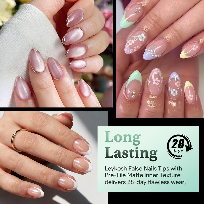 LEYKOSH Extra Short Almond Nail Tips - 216pcs Soft Gel Full Cover Fake Nails, 70-Grit Pre-Sanded Matte Clear Press on Nails for Extension, DIY Home Manicure with 12 Sizes