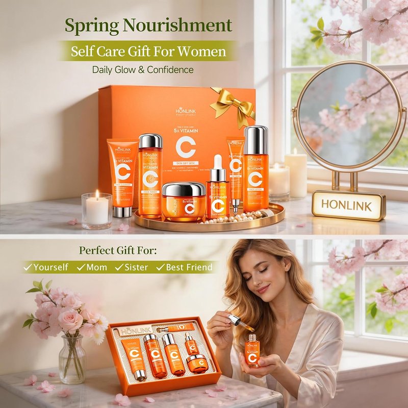 Glown 6-Piece Hydrating Skincare Set - Vitamin C & Niacinamide | Complete Face & Body Care Kit
