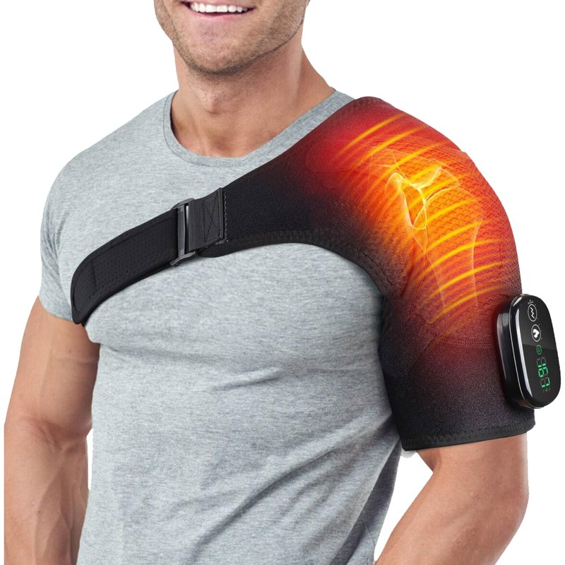 ShoulderRestore Shoulder Heating Pad with Massager - Cordless Heated Compression Support Brace with Vibration Massage - Rechargeable Electric Massaging Heat Wrap - Adjustable Fit for Men and Women