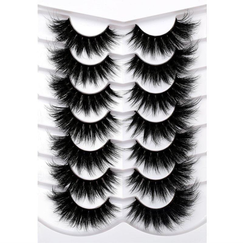 Pooplunch Cat Eye Look Dramatic False Eyelashes Extension Volume Thick 20MM Long Wispy 8D Soft Faux Mink Lash Fake Eyelashes Strips 7 Pairs Pack