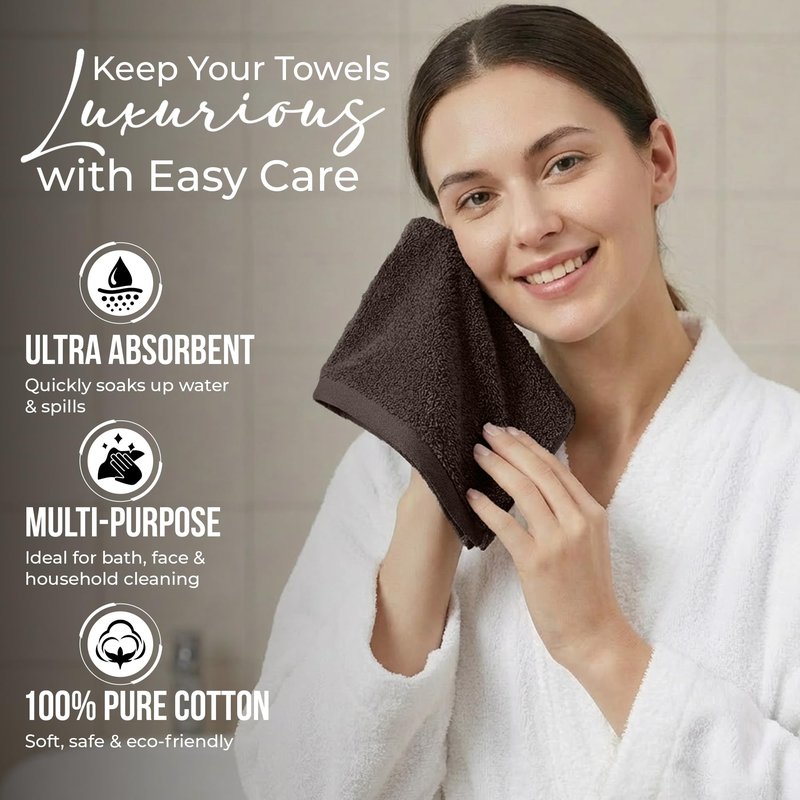 RIVERSIDE 12-Pack Premium 100% Cotton Brown Face Towels for Bathroom [12x12] - Reusable Luxury Face Wash Cloths for Showering - 550 GSM Super Soft & Absorbent Washcloths for Body, Spa & Gym
