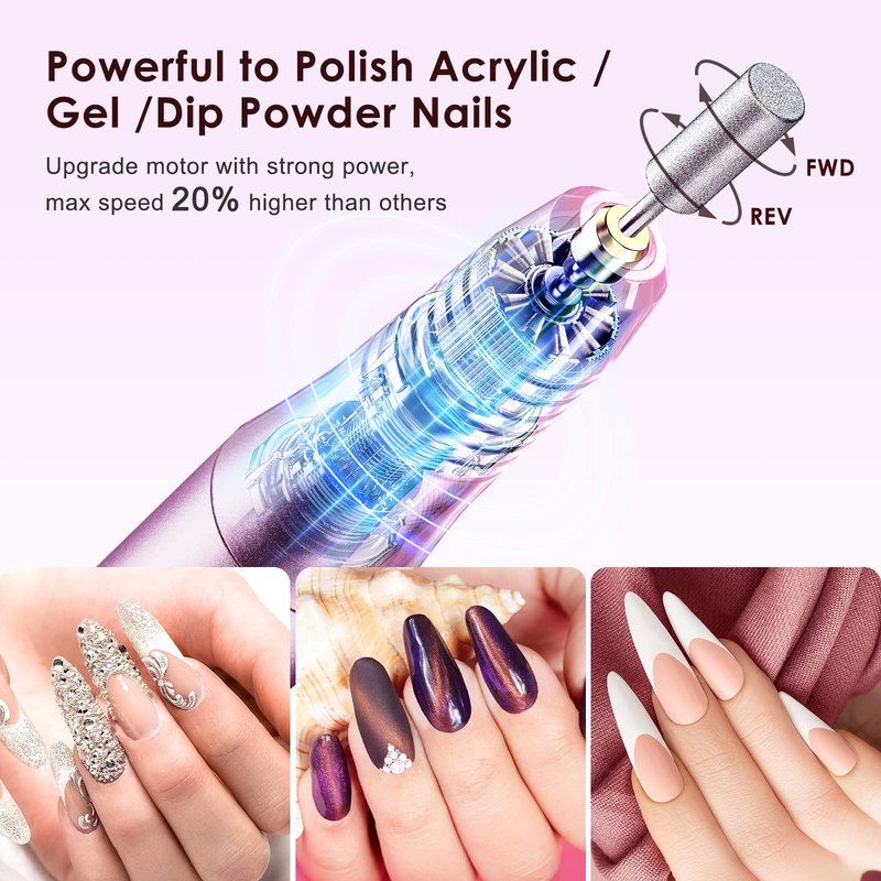 COSLUS C20 Cordless Nail Drill Electric File: Professional for Acrylic Gel Dip Powder Nails Portable Nail Drill Machine Kit for Manicure Pedicure Nail Set with Everything Rechargeable Lightweight