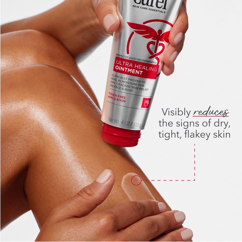 Curel Ultra Healing Ointment, Healing Ointment with Touch Free Applicator, Body and Face Moisturizer for Women and Men, 4 Oz