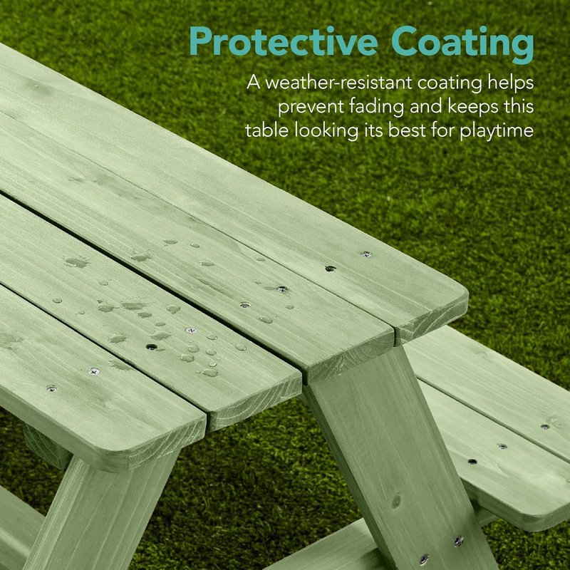 Best Choice Products Wooden Kids Picnic Table - Outdoor Activity Set with Umbrella & Built-In Benches, Sage Color