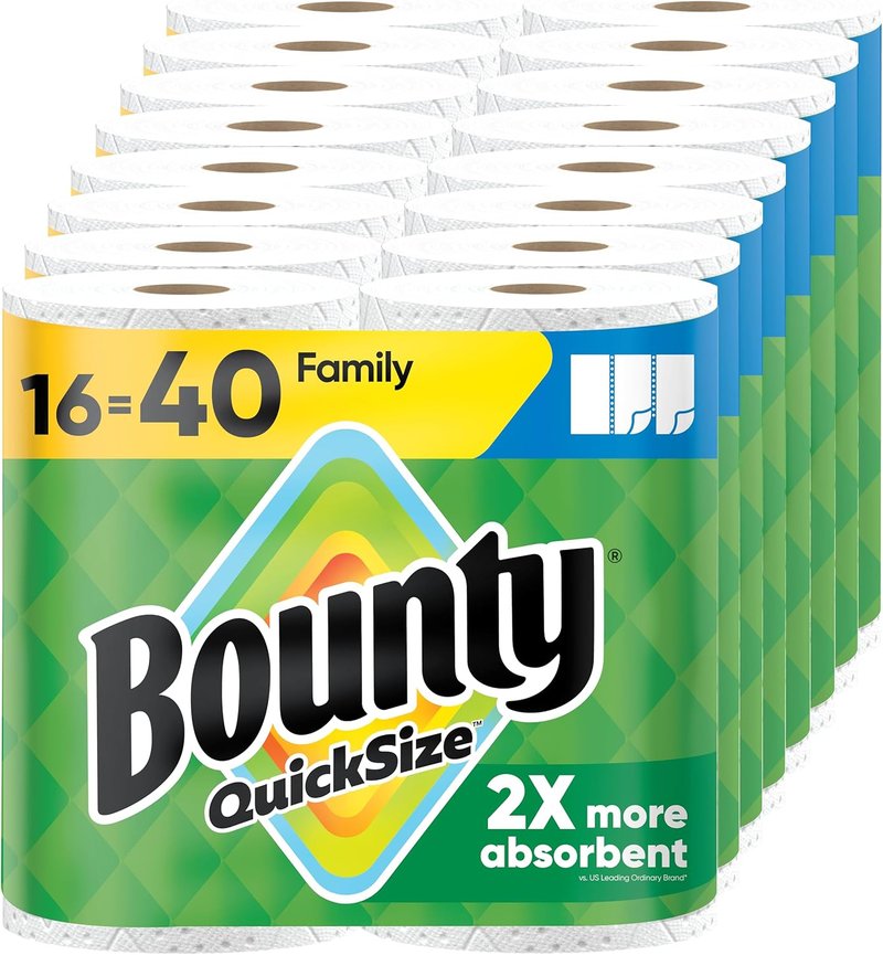 Bounty Paper Towels - Quick Size White, 16 Family Rolls | Equivalent to 40 Regular Rolls
