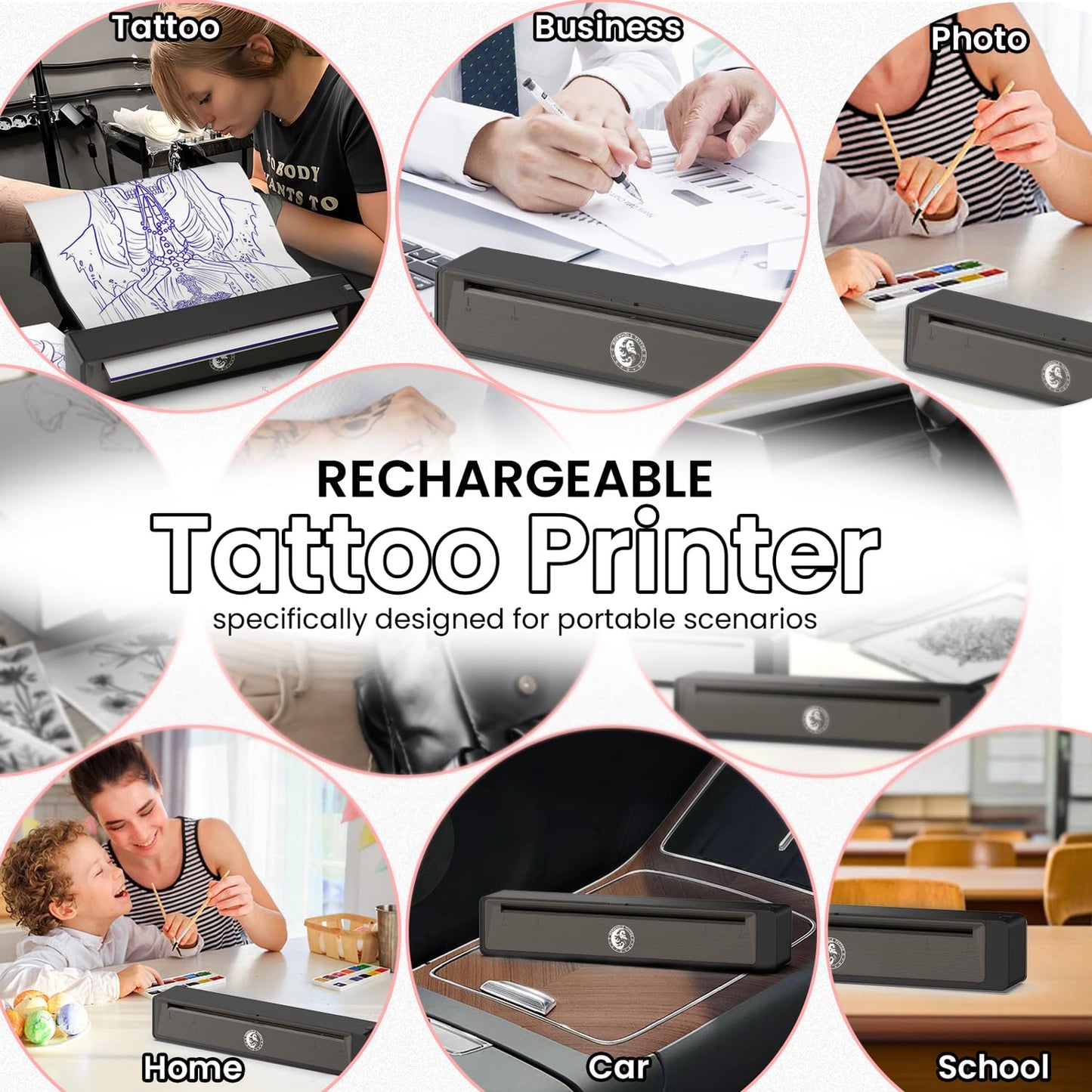 Wormhole Tattoo Stencil Printer Wireless Bluetooth 2,500mAh Battery Portable Tattoo Printer Compatible with Phone & PC for Artists and Beginners - Dark Gray
