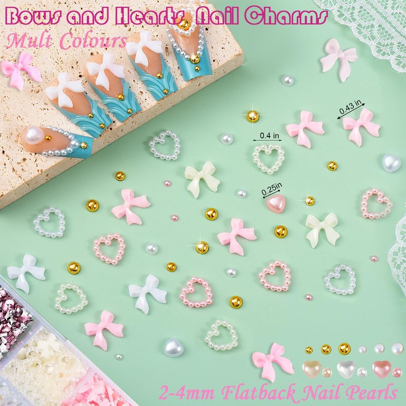 Nail Charms & Gems Kit - 10,000 Pcs Pink Bow, Heart & 3D Flower Charms | Gold Butterfly & Rhinestones for Nail Art