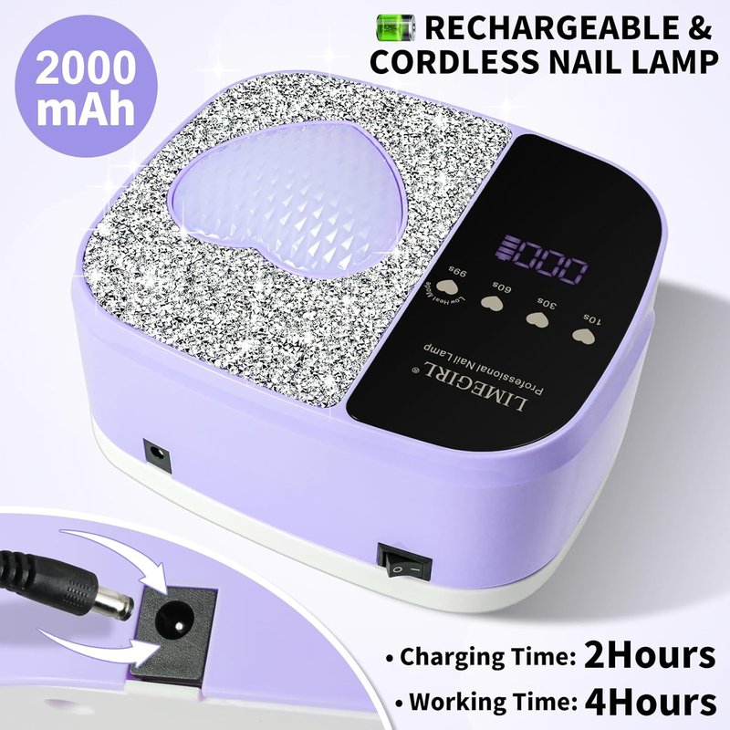 LIMEGIRL UV LED Nail Lamp Kit - Fast Curing Gel Polish Dryer with 4 Timer Settings | Cordless & Rechargeable