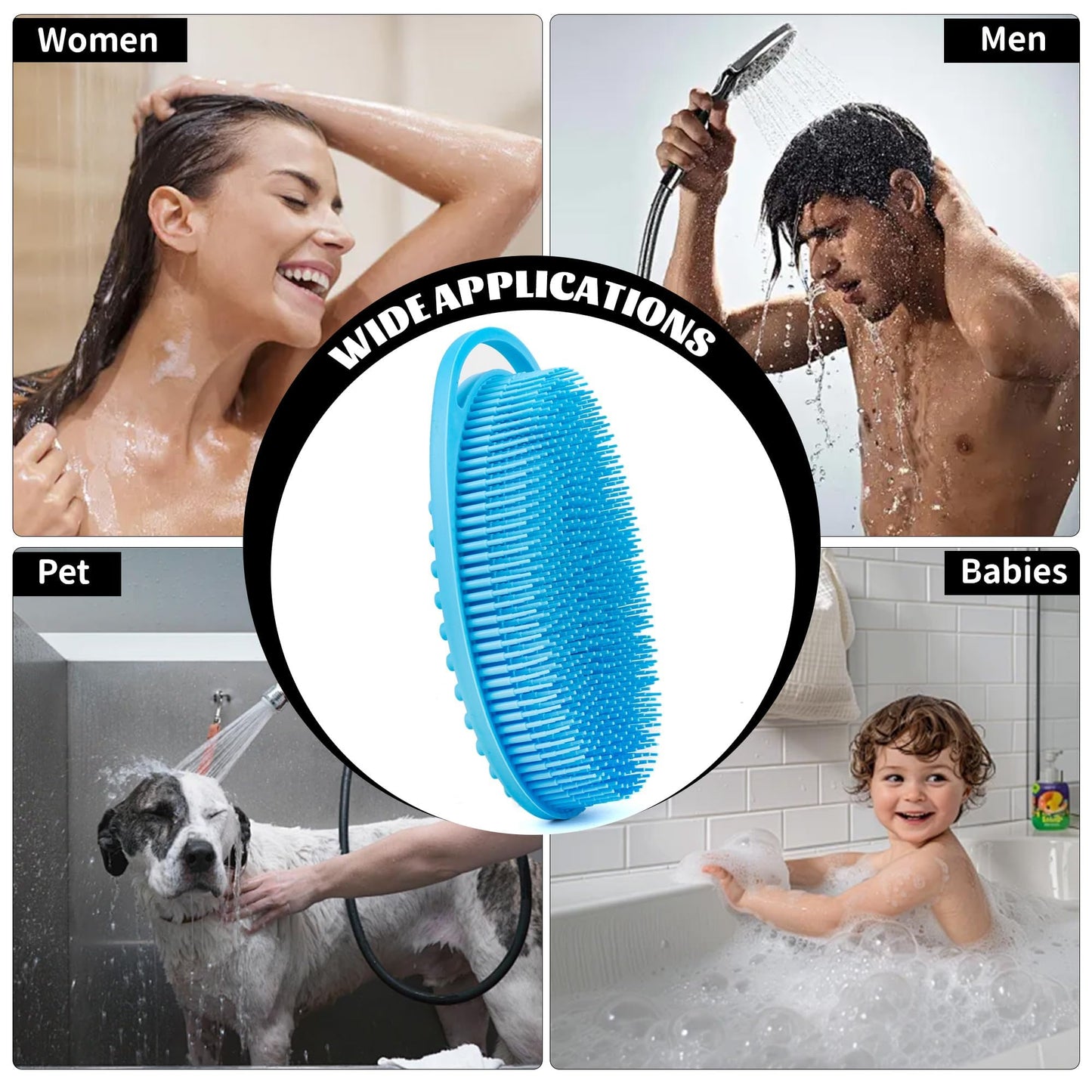 Silicone Loofah Body Scrubber for Shower - 2 PCS Soft & Gentle Loofah Alternative for Sensitive Skin, Fast-Drying & Hygienic Body Wash Scrubber Brush for Women, Men & Kids, Lather Well(Black and Blue)
