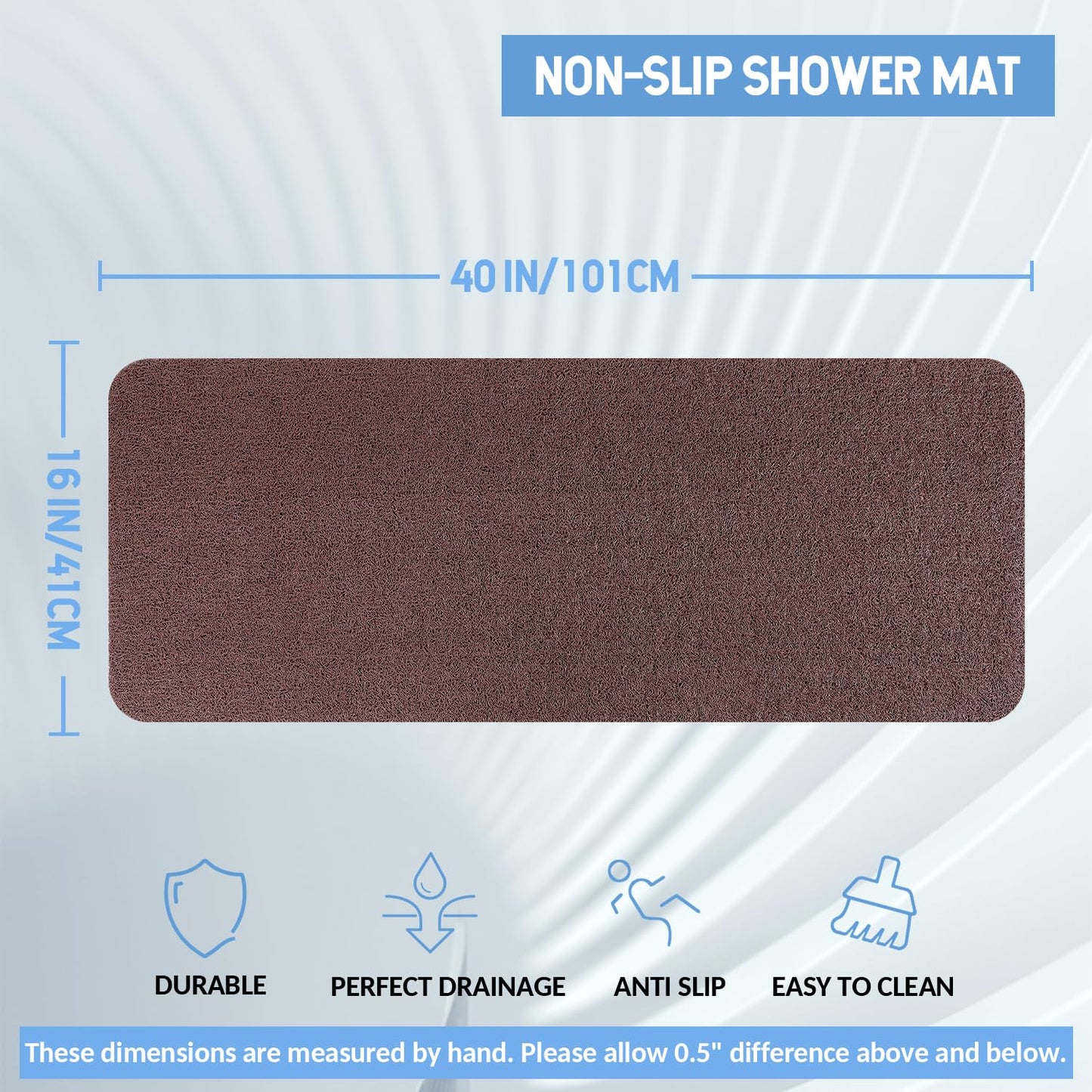 Hargiis Non-Slip Bathtub Mat, Anti Slip Shower Mat, Fast Drying Bathtub Mats, Foot Scrubber Mat, Anti Slip Mat for Tub, Floor, Bathroom, Kitchen, Home, Hotel (Brown 40"×16")