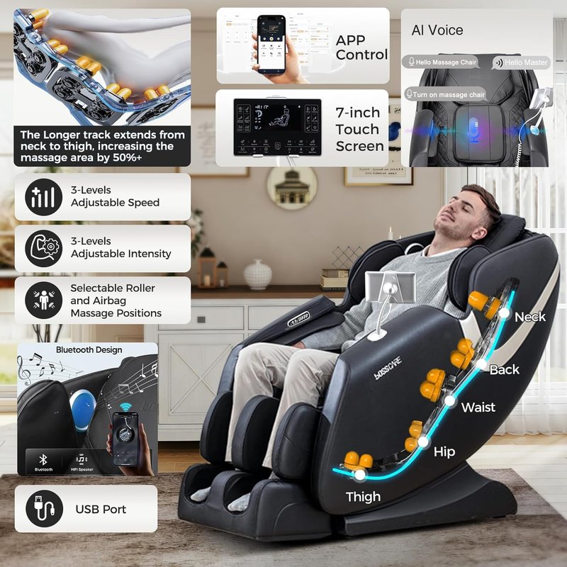 Skiennix Full Body Massage Chair - AI App Control Shiatsu Zero Gravity with Heated Foot Roller & Bluetooth Speaker