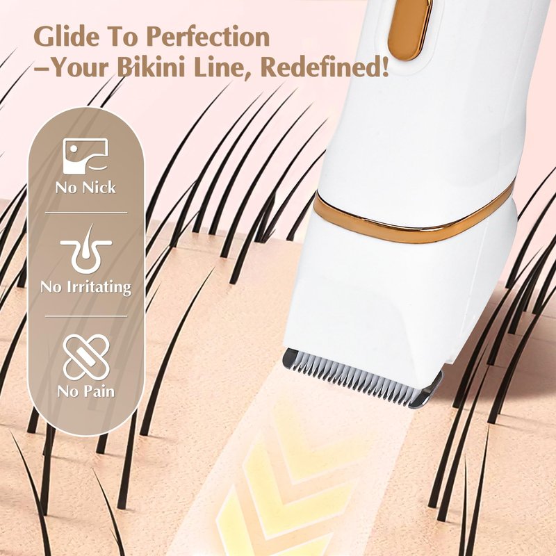 EiLVEEY Electric Bikini Trimmer for Women - 5 in 1 Rechargeable Electric Razors for Women, IPX7 Waterproof Pubic Hair Trimmer, Painless Womens Body Shaver, Facial Razor & Nose Hair Shaver, White