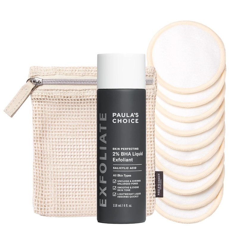 Paula’s Choice SKIN PERFECTING 2% BHA Exfoliant Duo - Eco-Friendly Liquid & Reusable Cotton Pads Set